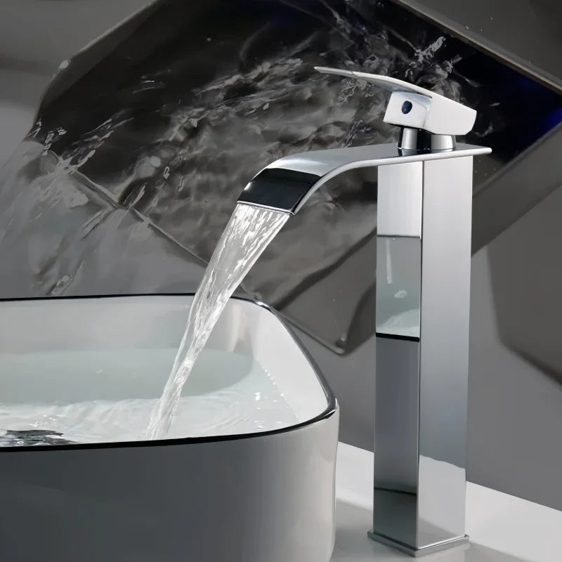 Bathroom Home Waterfall Wash Copper Core Waterfall Stainless Steel Basin Stainless SteelFaucet Black Hot &Cold Toilet Wash Basin