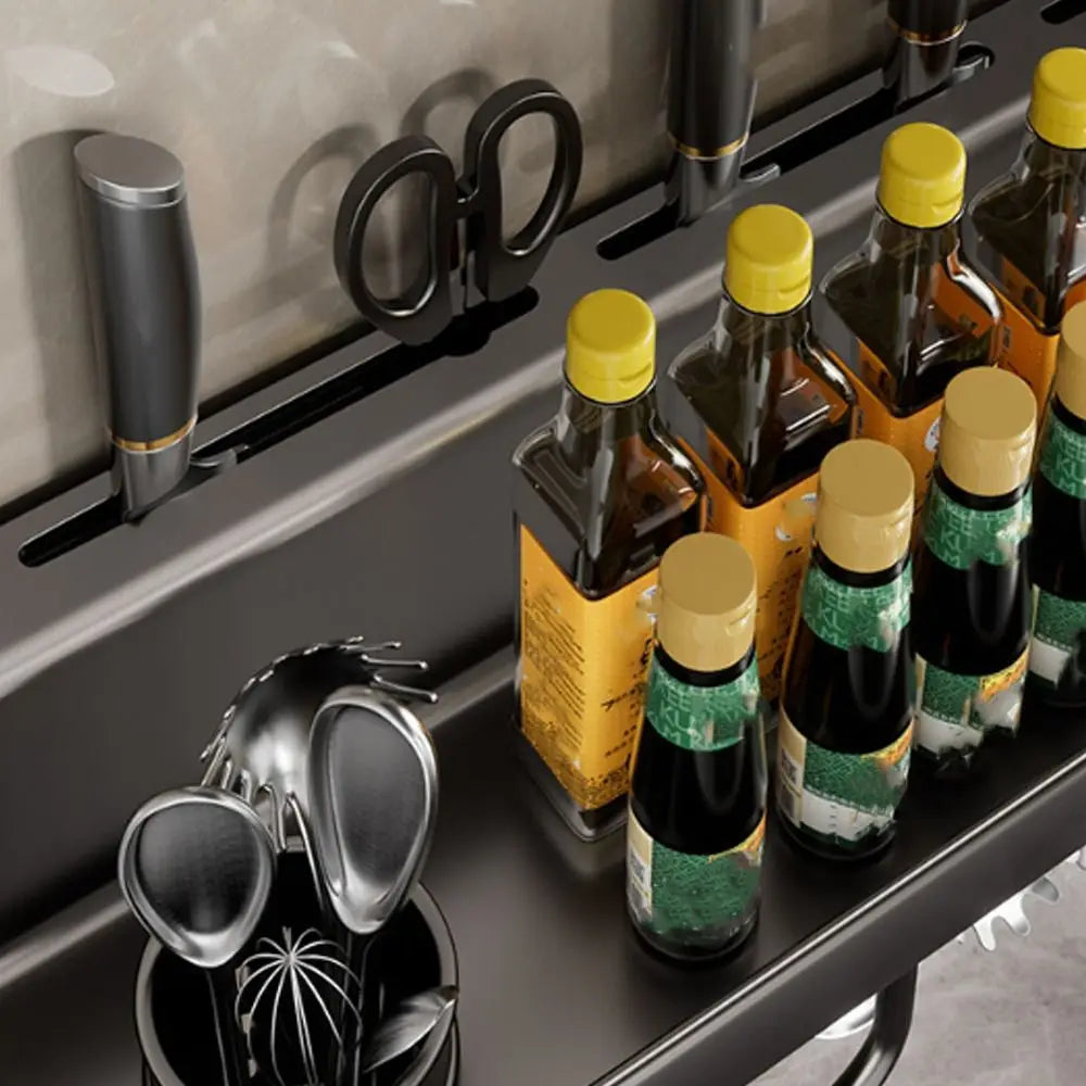 Wall Mounted Kitchen Storage Rack Moisture-Proof Anti-Rust Spice Rack Organizer No Punching Required Removab