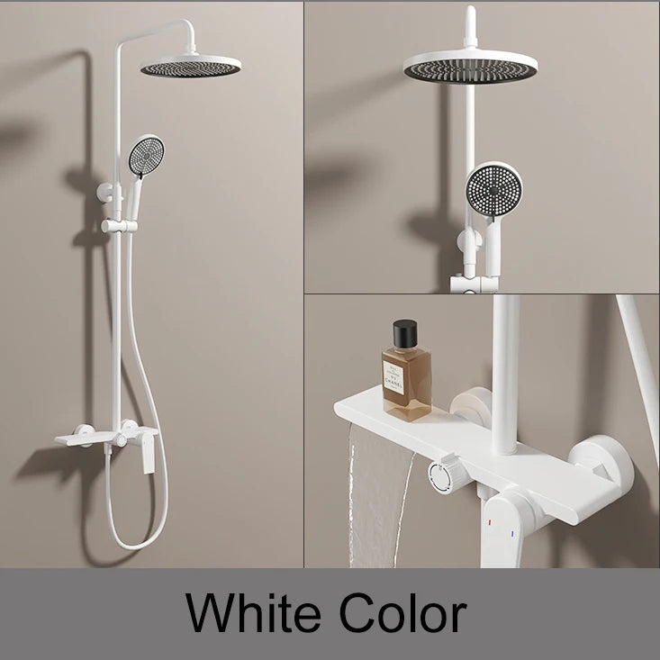 Bathroom Shower System Set Brushed Gold Hot Cold Bathroom Faucet Accessories Rain Shower Head Hot Cold Bathroom Shower Set