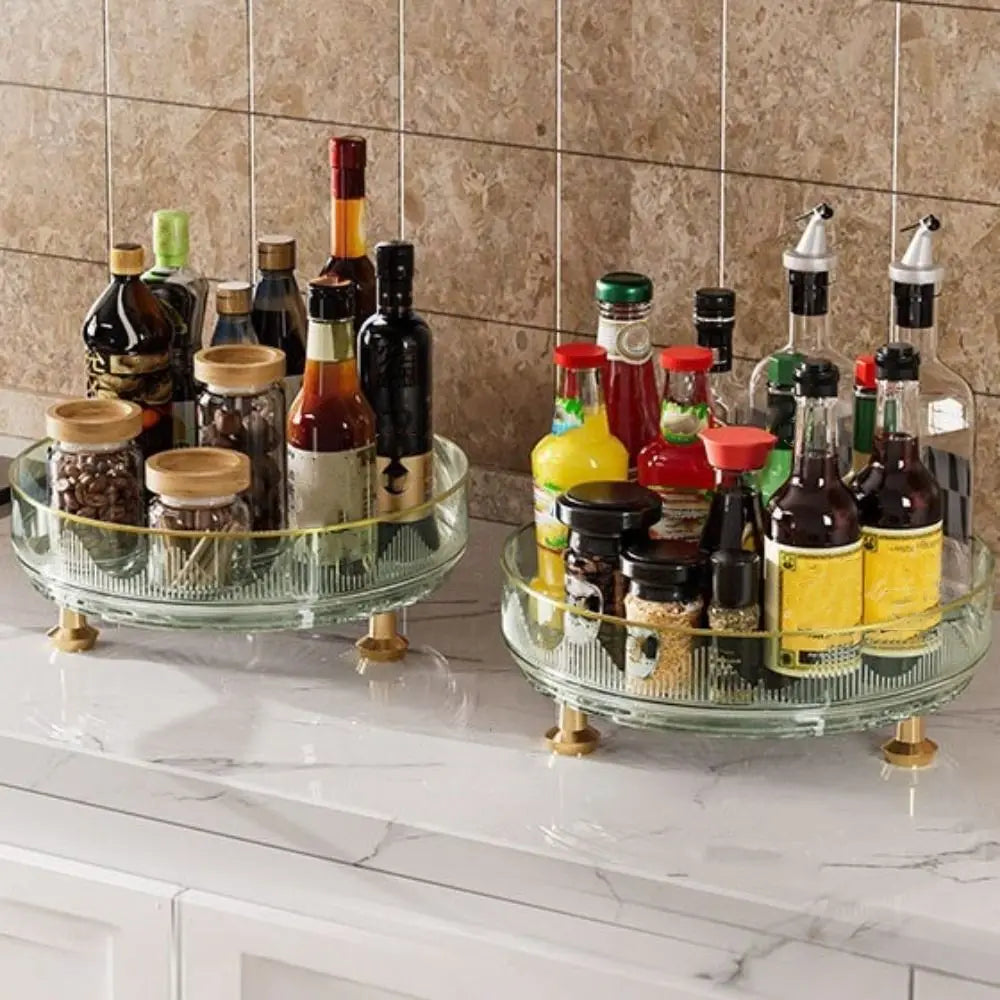 360°Rotating Rotating Spice Rack Clear Plastic Round Storage Tray Non-slip Base Space Saving Kitchen Storage Rack Countertop Use