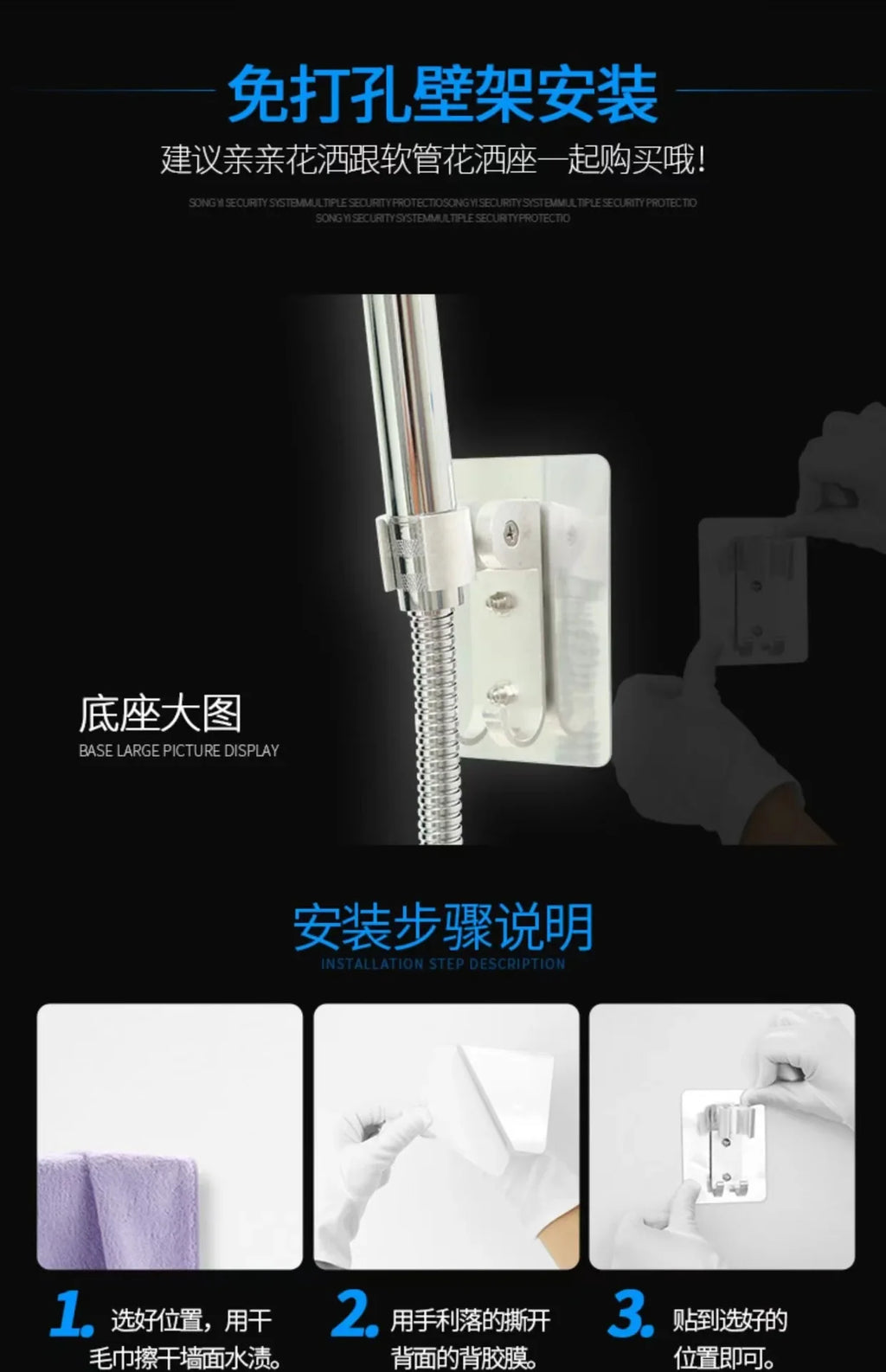 Bathroom Shower Head 300-Hole Square Hand-Held Pressurized Shower Nozzle Bath Shower Pressurized Head Water-Saving
