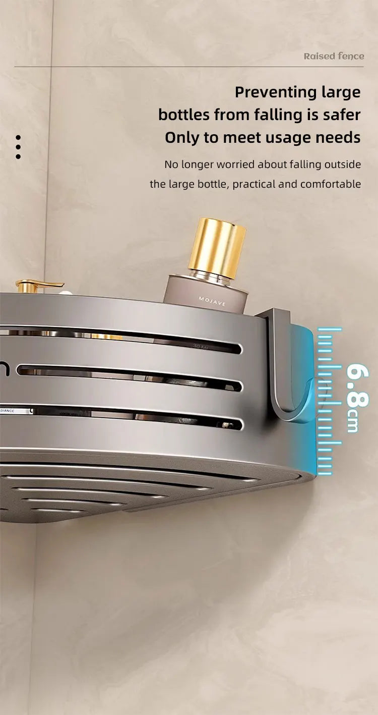 Wall Mounted Bathroom Shelves Shower Corner Shelf with Towel Bar Hook Space Aluminum Shampoo Holder Kitchen Organizer Rack