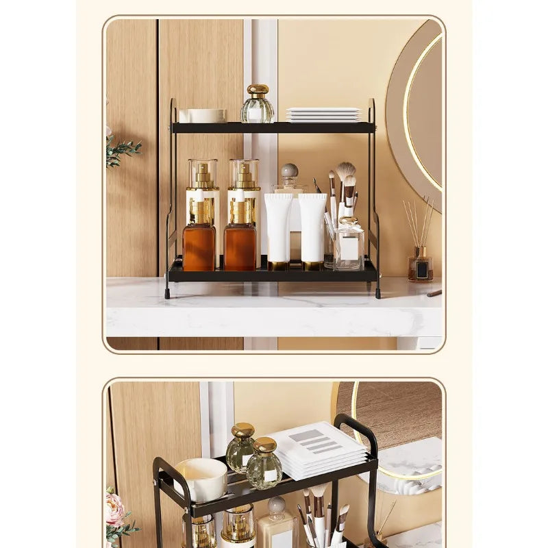2 Tier Under Sink Organizer Sliding Cabinet Basket Organizer Storage Rack with Hooks Hanging Cup Bathroom Kitchen Organizer New