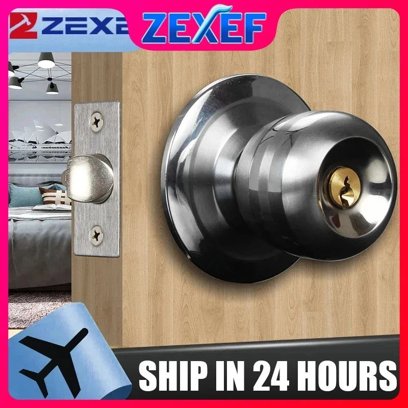 Home  Armored Door Handle With Lock For Room Accessories Stainless Steel Knobs Safety Round Entrance Bedrooms Doorknob Articles