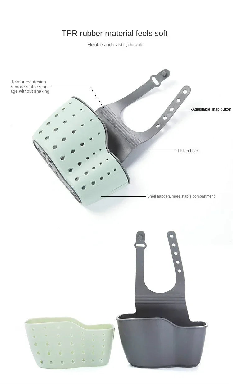 Bathroom and Kitchen Sink Accessories: Storage Holder with Suction Cup for Soap, Sponge and Drain Rack