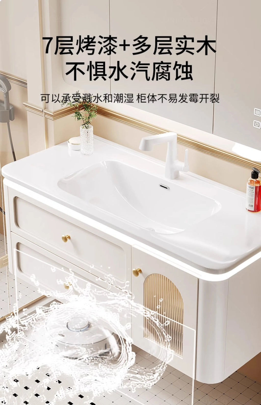Bathroom cabinet ceramic integrated basin washbasin cabinet combination cream toilet washbasin bathroom cabinet washbasin