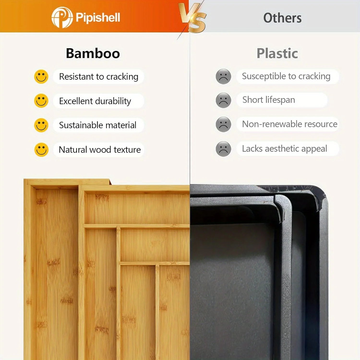 Adjustable Expandable Bamboo Drawer Organizer for Kitchen,Bedroom or Living Room-Ideal for Organizing Cutlery,Silverware& Knives