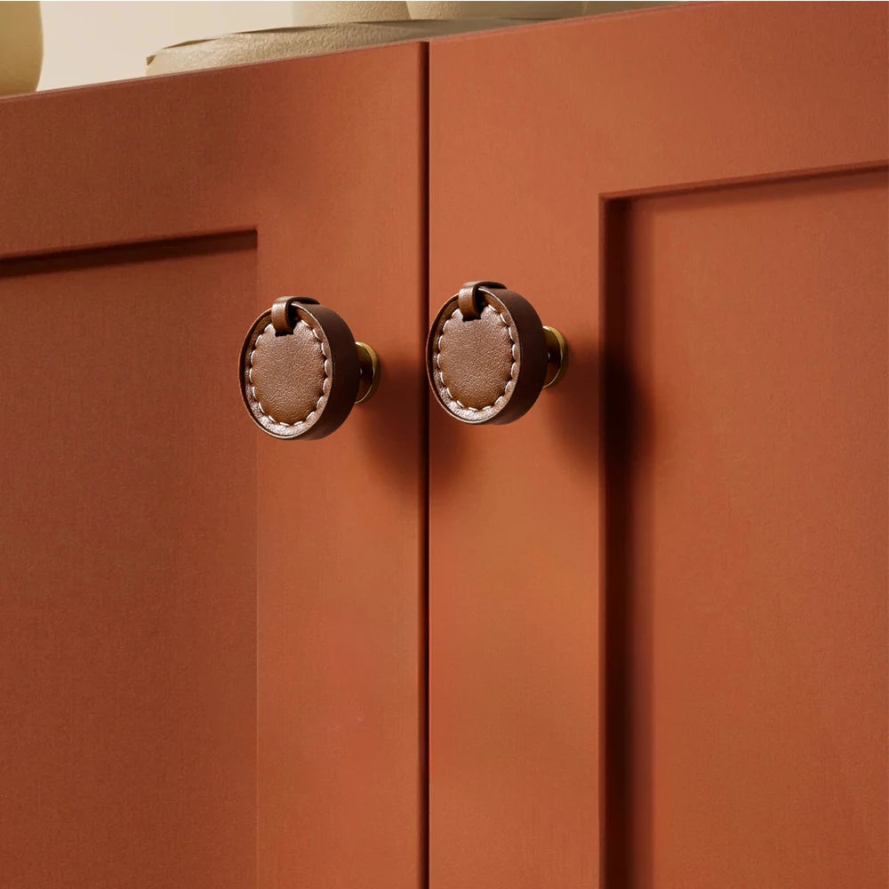 Modern minimalist wardrobe door handle drawer cabinet handmade leather small handle cabinet single hole gold handle set