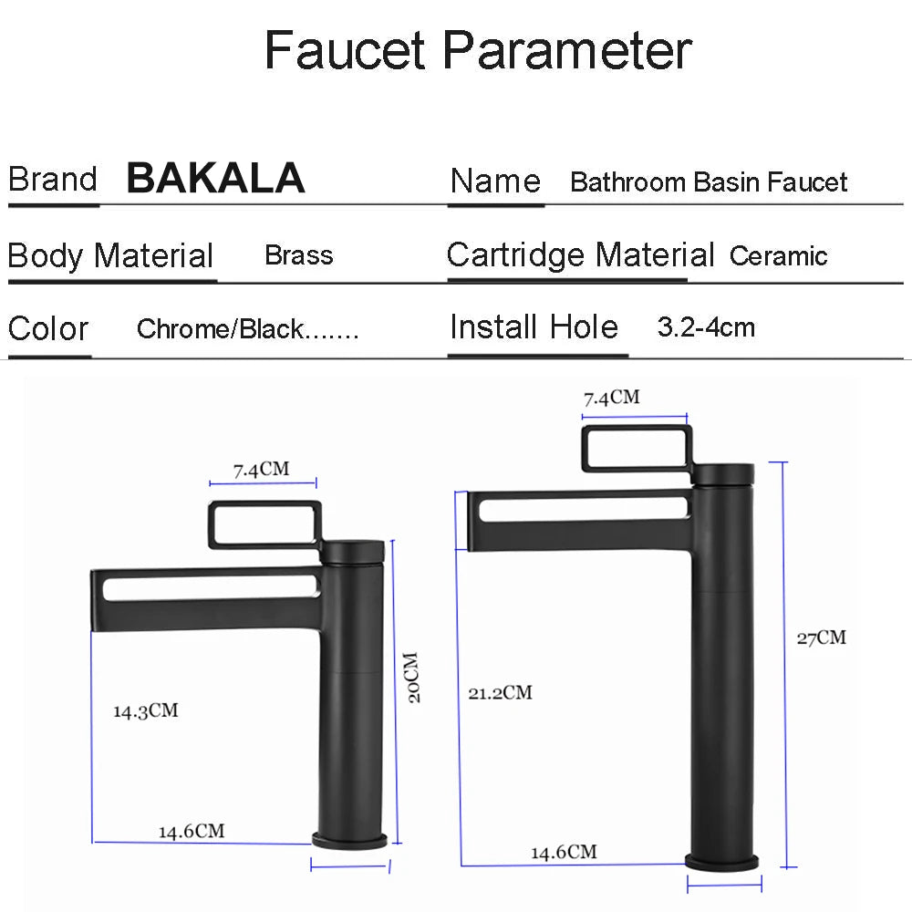 Black Tall Bathroom Basin Taps Single Handle Waterfall Faucet Solid Brass Basin Mixer Tap Creative Hollowed Out Design Water Tap
