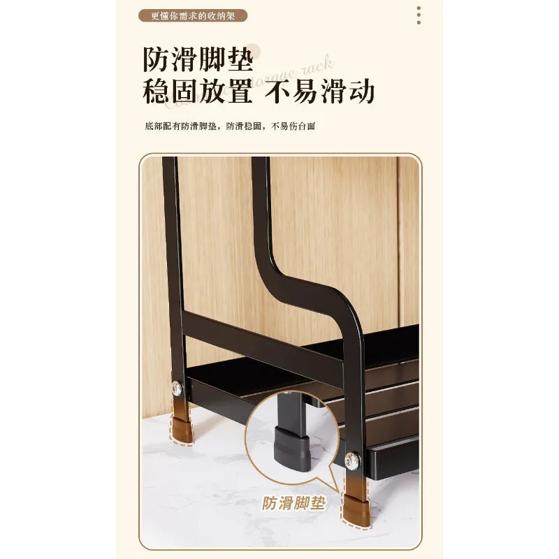 2 Tier Under Sink Organizer Sliding Cabinet Basket Organizer Storage Rack with Hooks Hanging Cup Bathroom Kitchen Organizer New