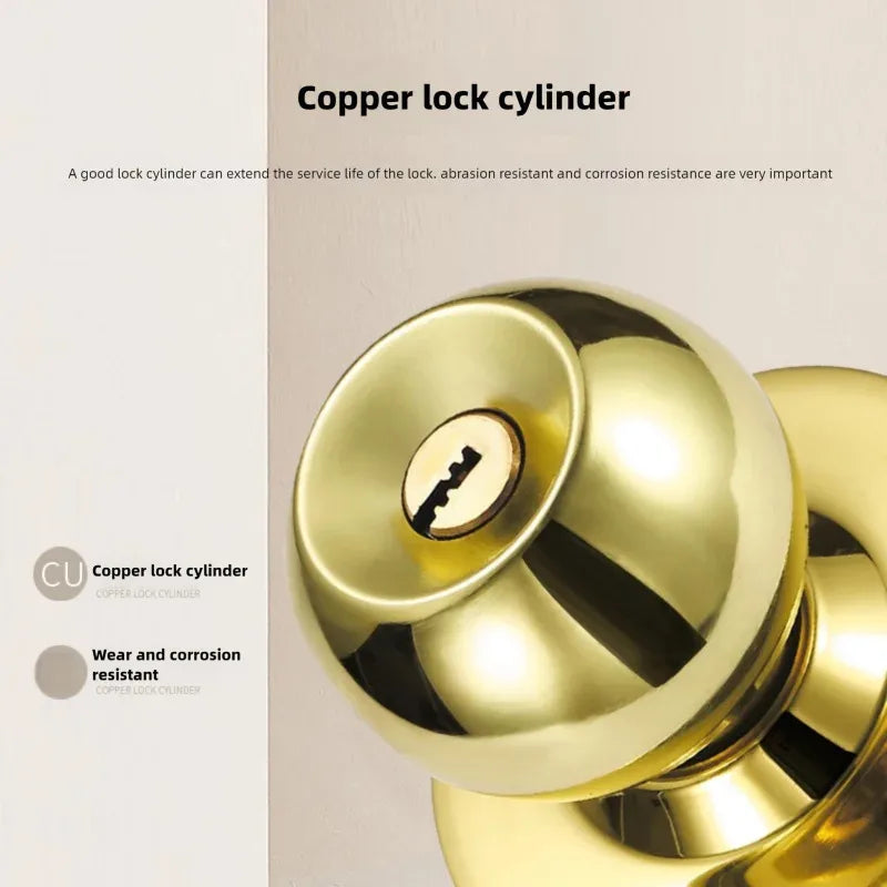 New Stainless Steel Round Ball Door Knobs Handle Passage Entrance Lock Entry for Bedrooms Living Rooms Hardware Accessories