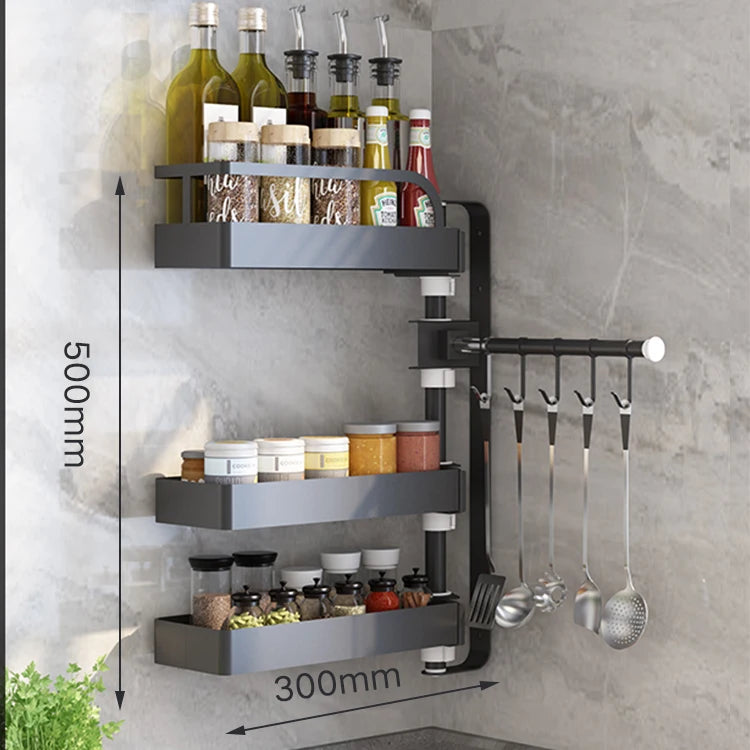Over Sink Kitchen Rack Black Kitchen Storage Stand Wall-mounted Spice Rack Punch-free 360 Rotation Kitchen Spice Organizer Shelf