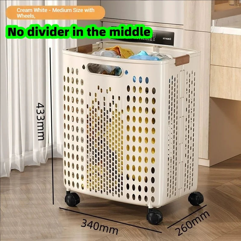 1 Piece, Available in Two Colors, Foldable Laundry Basket for Home Bathroom, Large Capacity with Wheels, Simple Design for Storing Dirty Clothes in Bathroom/Toilet [No Divider in the Middle]