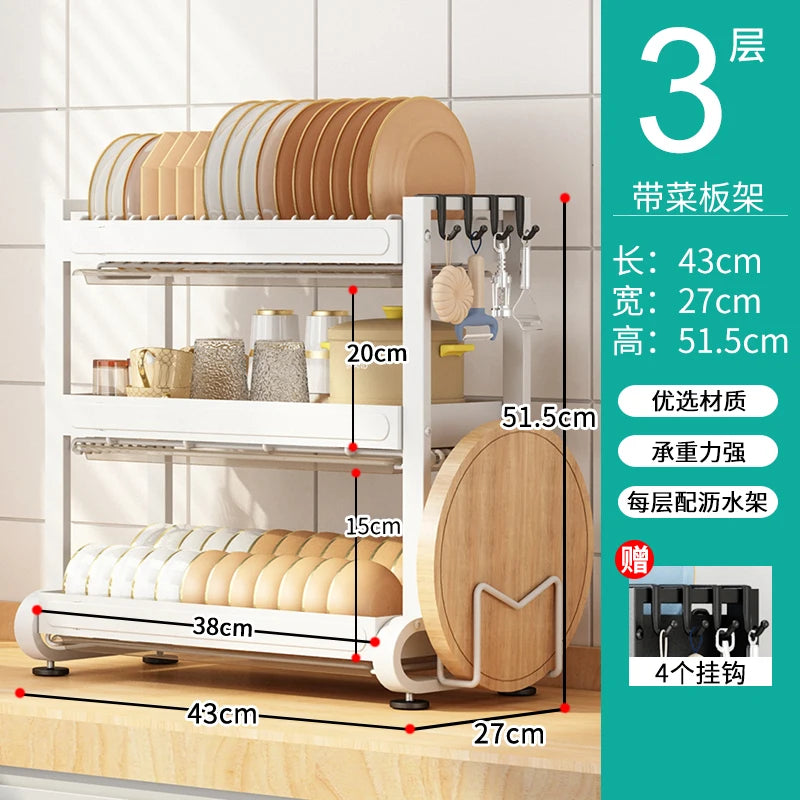 Kitchen Dish Storage Rack, External Hook Plate Organizer, Multi-Function Home Plate Holder, Compact Dish Organizer