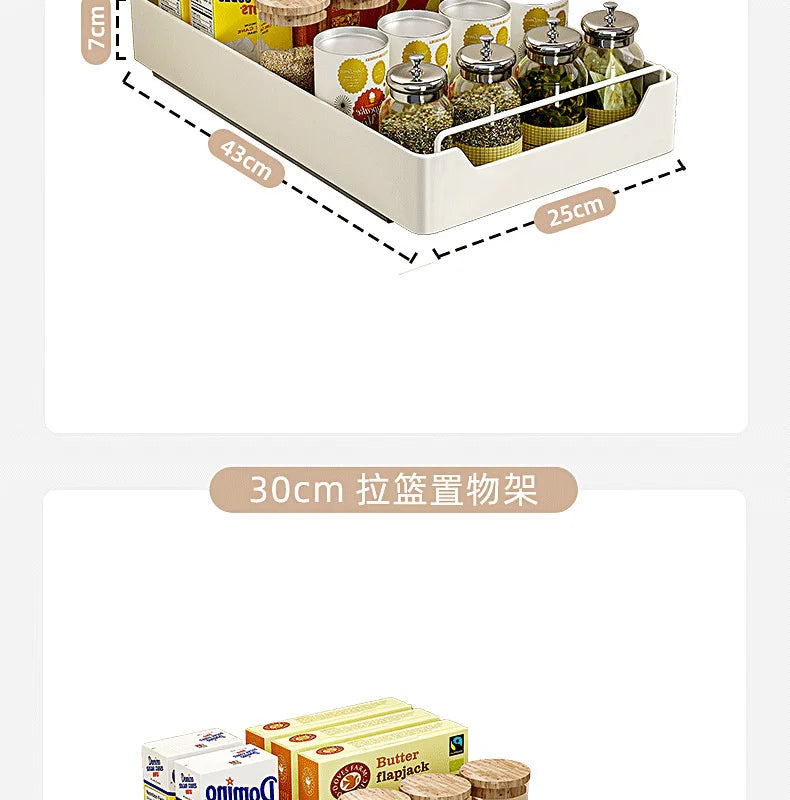 Non Perforated Kitchen Pull-out Shelf，Kitchen Storage Rack with Sliding Rails，Drawer Storage Tray，Cabinets Organizer，spice Rack