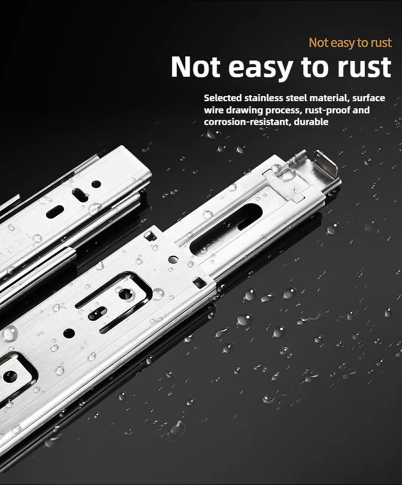 10" - 22"  45mm wide Stainless Steel Drawer Slides Soft Close Drawer Track Rail Sliding Three-Section Cabinet Furniture Hardware