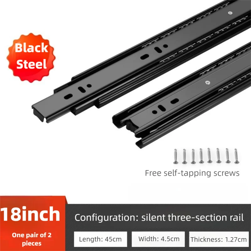 Heavy duty cold-rolled steel drawer slide rail -3-section soft closing damping rail, silent cabinet slide rail