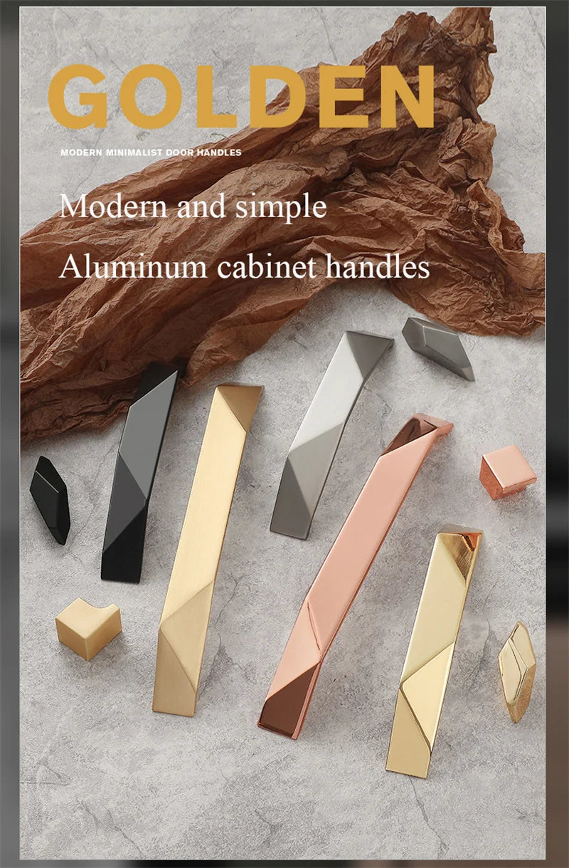 Modern Simple Geometric Design Golden Cabinet Handles Gray Drawer Knobs Kitchen Cupboard Door Handles Furniture Handles Hardware