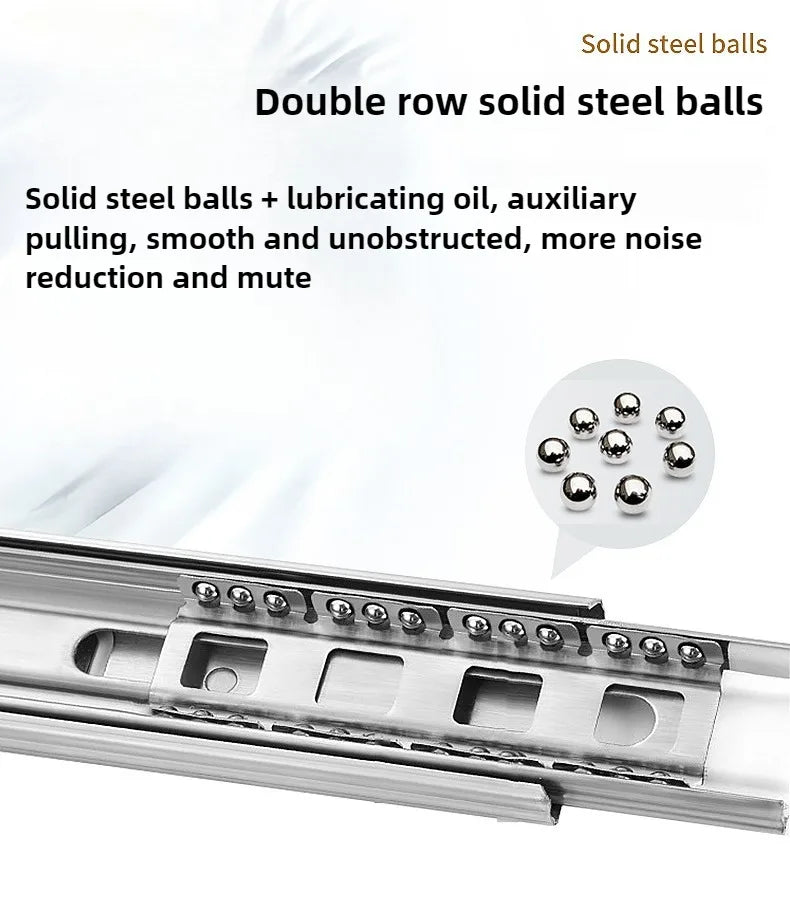 10" - 22"  45mm wide Stainless Steel Drawer Slides Soft Close Drawer Track Rail Sliding Three-Section Cabinet Furniture Hardware