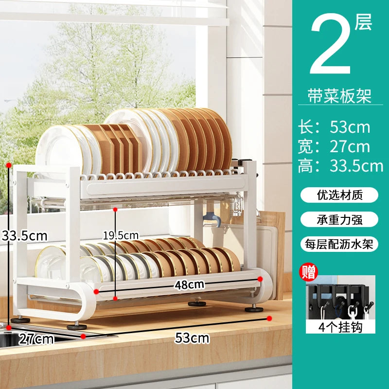 Kitchen Dish Storage Rack, External Hook Plate Organizer, Multi-Function Home Plate Holder, Compact Dish Organizer
