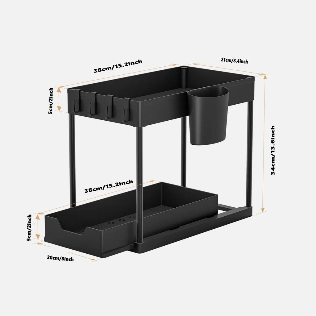 Under Sink Organizer and Storage, Kitchen Organization Rack with Double Sliding Cabinet Drawers, Multi-Purpose Storage Shelf Hol