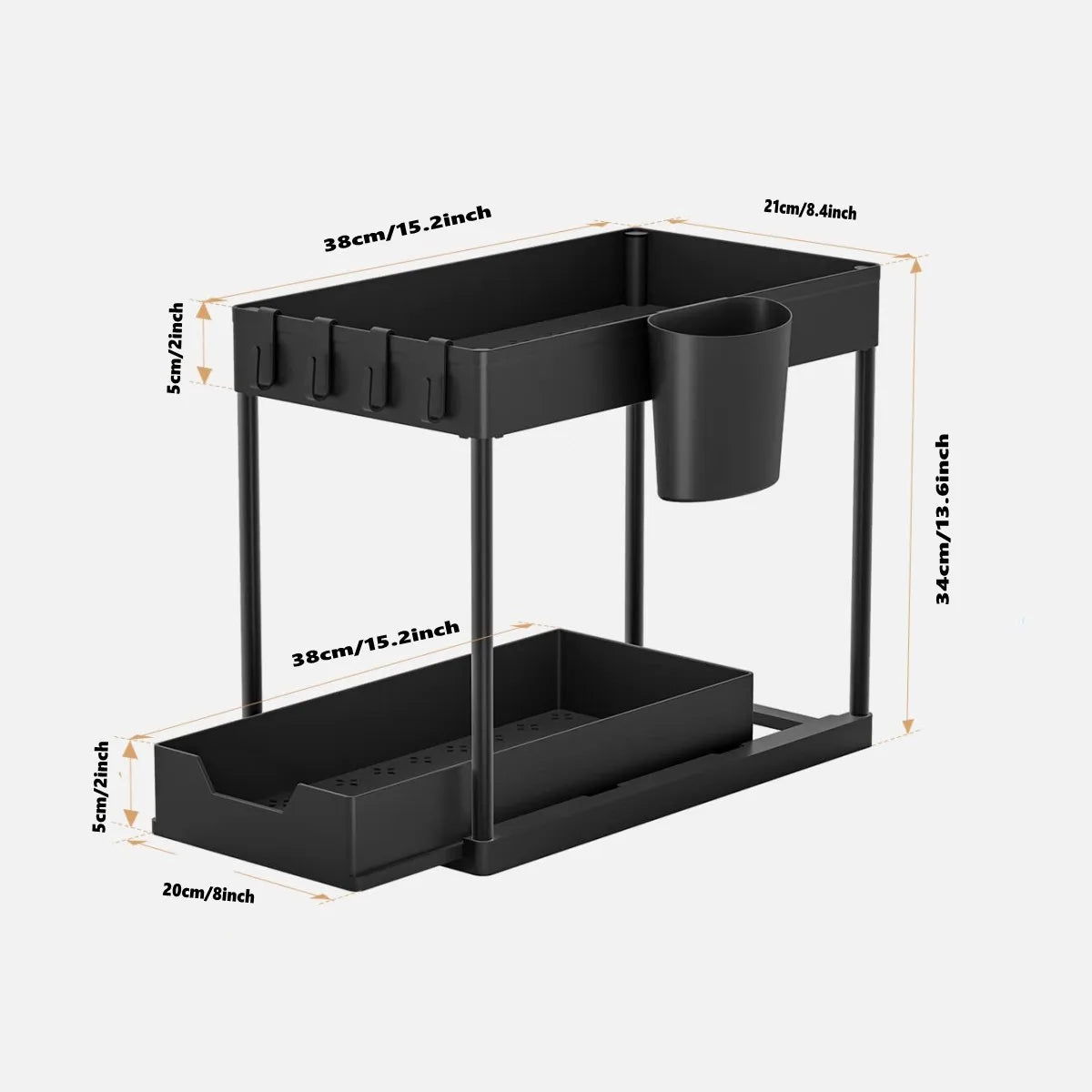 Under Sink Organizer and Storage, Kitchen Organization Rack with Double Sliding Cabinet Drawers, Multi-Purpose Storage Shelf Hol