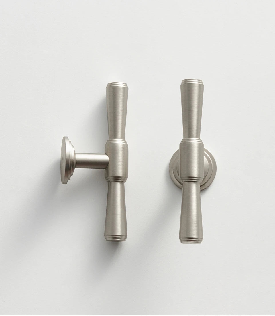 Nurlin Solid Brass Nickel Brushed Luxurious Silver French Modern Cabinet Handles Tbar Wardrobe Knobs
