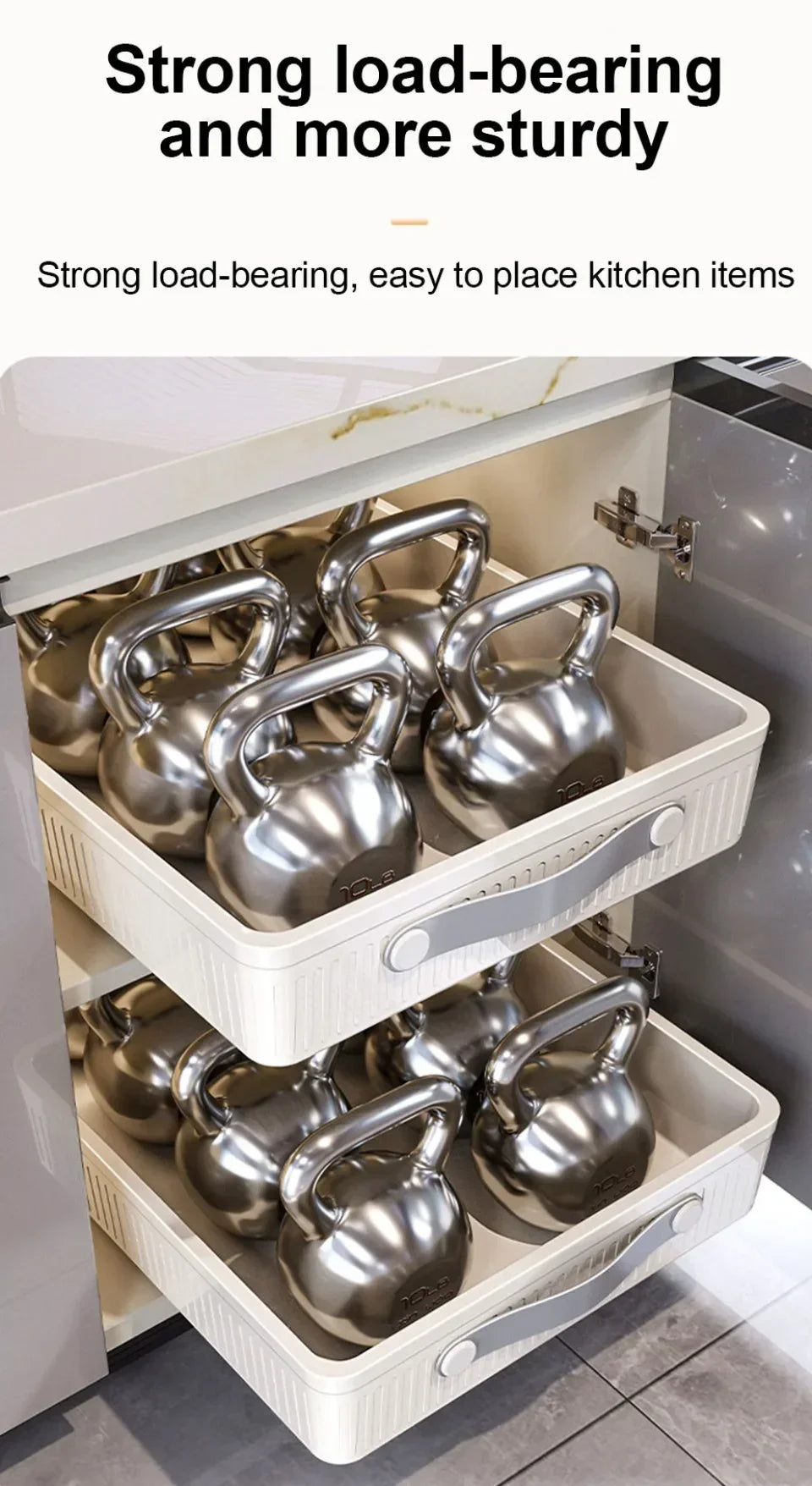 Kitchen Drawer Storage Rack with Slide Rails Pull-out Cabinet Organizer Free Installation Non Punched Easy To Clean Storage Box