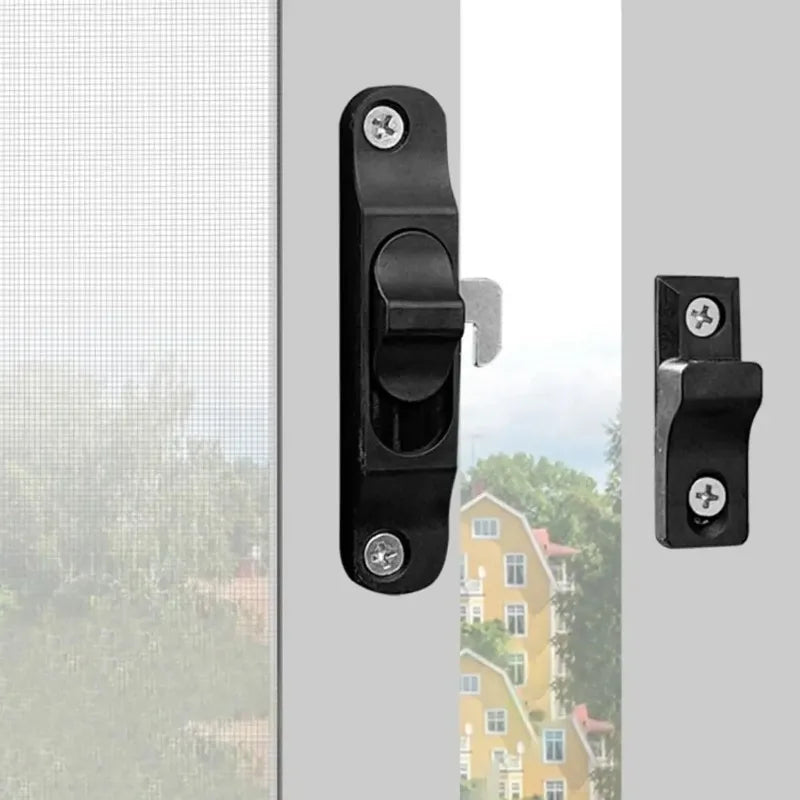 Sliding Folding Trackless Screen Door Latches Push-Pull Mesh Window Hook Locks Anti-theft Lock Buckle Left&Right Universal Latch