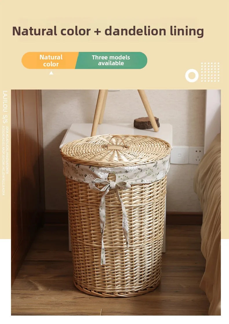 Wier Laundry Basket Dir Clothes Storage Basket with Lid Household Organizer Basket Pure l Willow Wier Basket