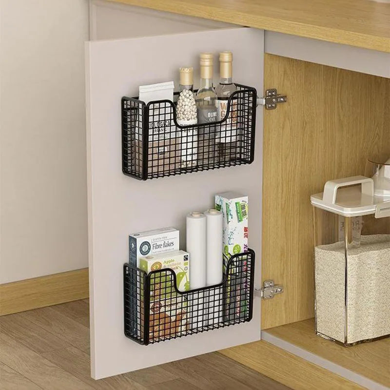 Punch-free Kitchen Cabinet Door Storage Box Iron Rack Wall-mounted Cabinet Metal Multi-Purpose Spice Rack Holder For Household
