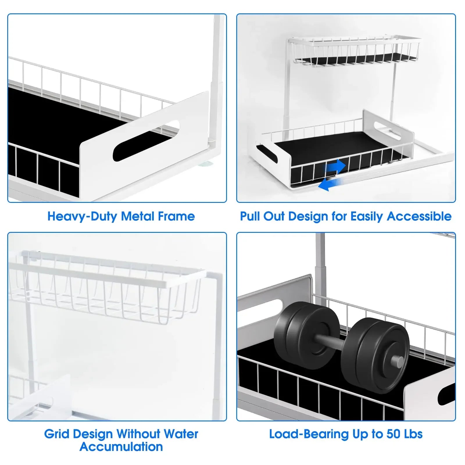 Under Sink 2 Tier Sliding Cabinet Basket Organizer Drawer Pull Out Cabinet Multi-Purpose  Sink Organizer for Bathroom Kitchen