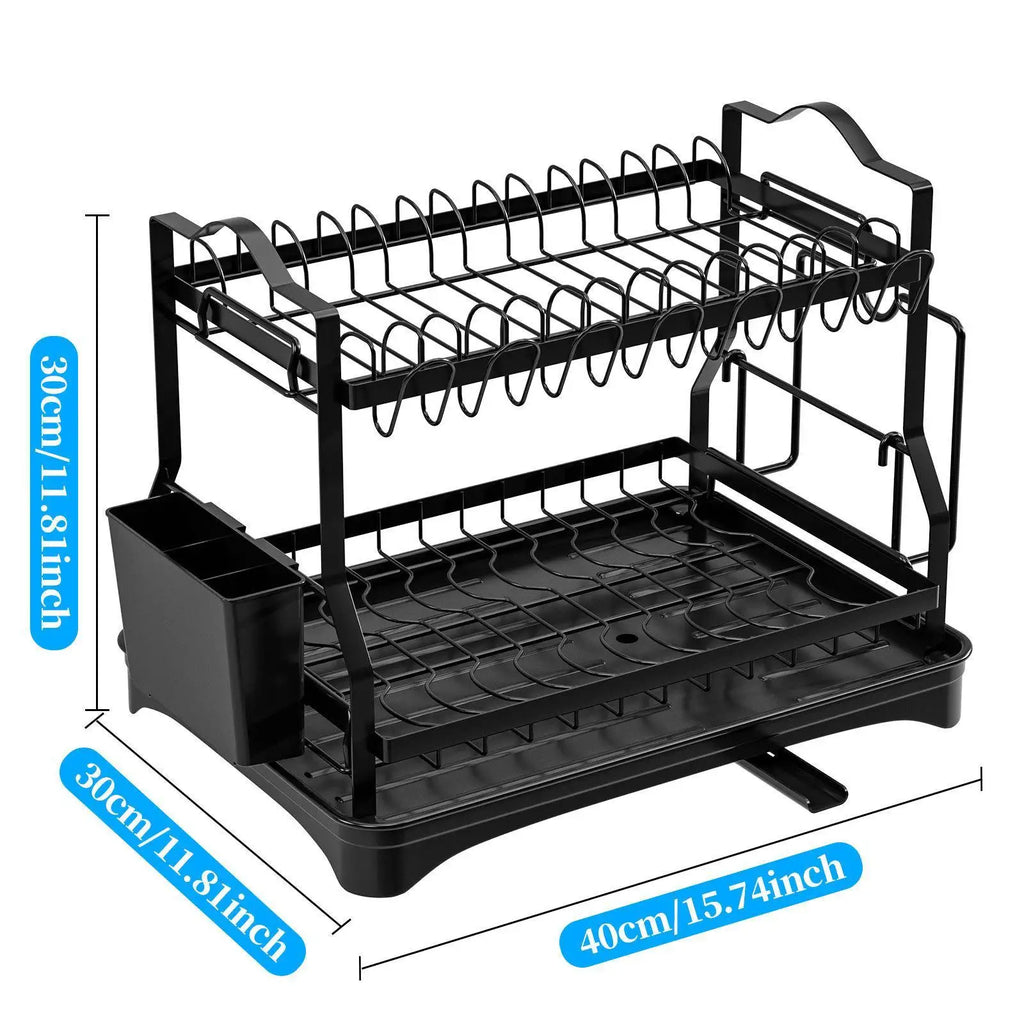 2 Tier Dish Drying Rack Storage Cutting Board Holder Large Capacity Dish Drainer Organizer Plate Drainer Rack for Cutlery Bowls
