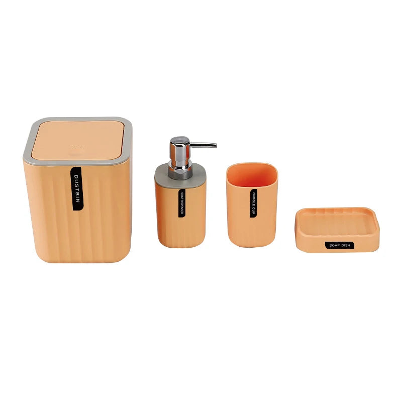 4pcs/set Bathroom Accessories Set, Includes Desktop Trash Can, Soap Dispenser, Toothbrush Holder, Toothbrush Cup, Giftift