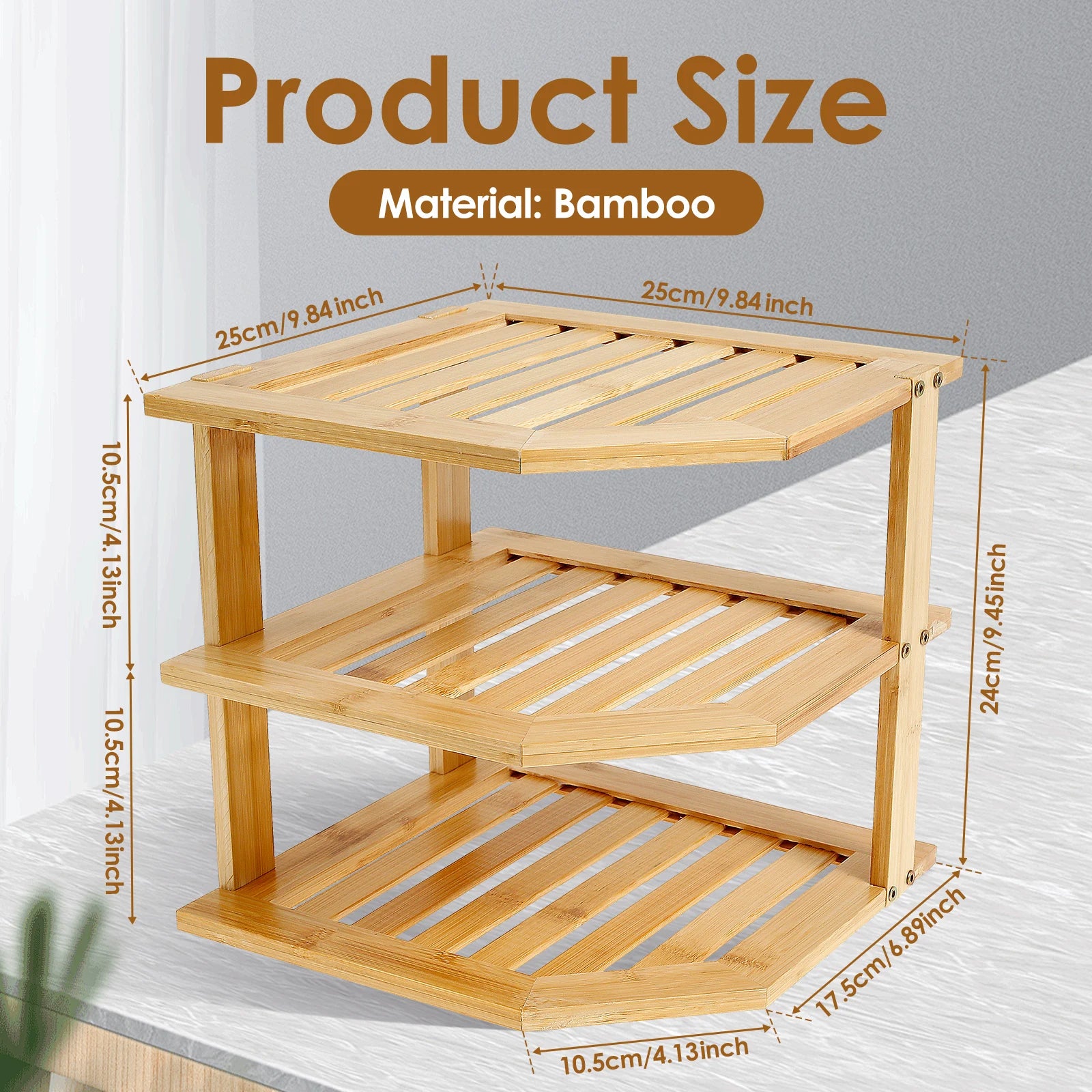 3 Tier Cabinet Organizer Shelf for Kitchen Storage Sturdy Plate Organizer Bamboo Corner Shelf Dish Rack for Cabinet Countertop