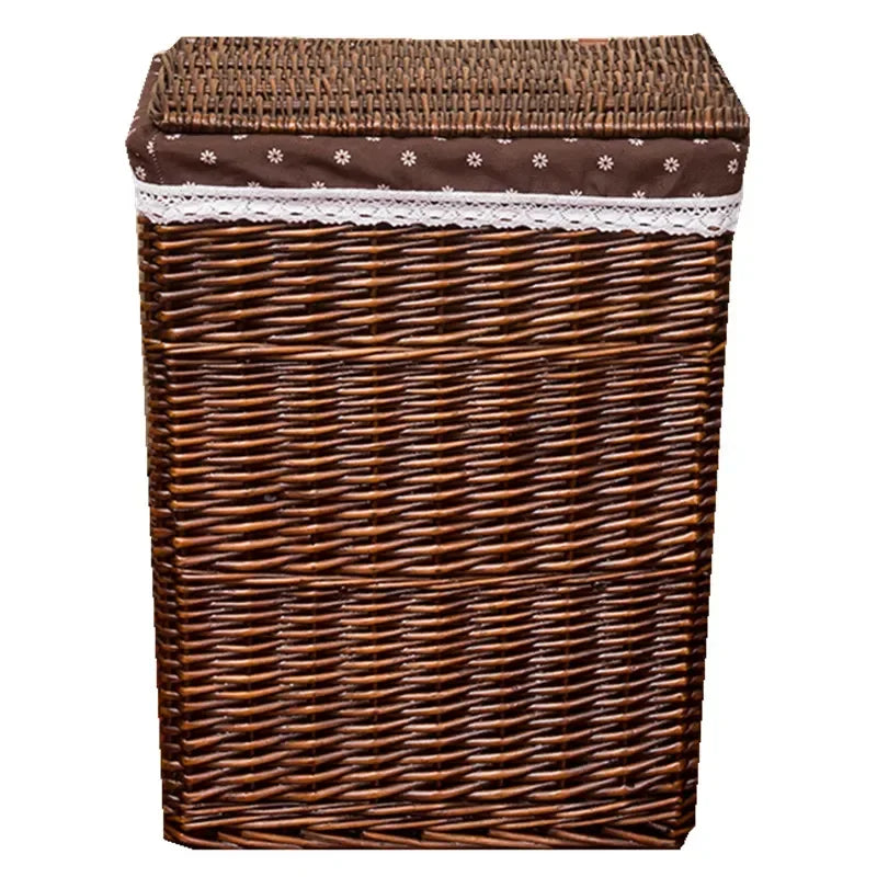 Large Capacity Rattan Laundry Basket - Vine Woven Storage with Cover, Simple and Elegant Dirty Clothes Organizer for Home