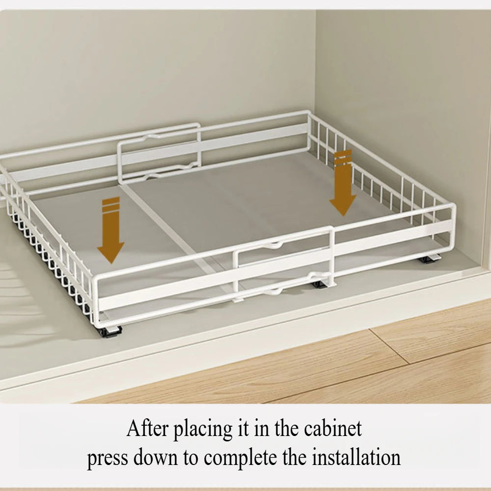 Drawer storage rack silk sliding pull-out cutlery spice bottle rack suitable for kitchens, bathrooms etc, optimizing more space