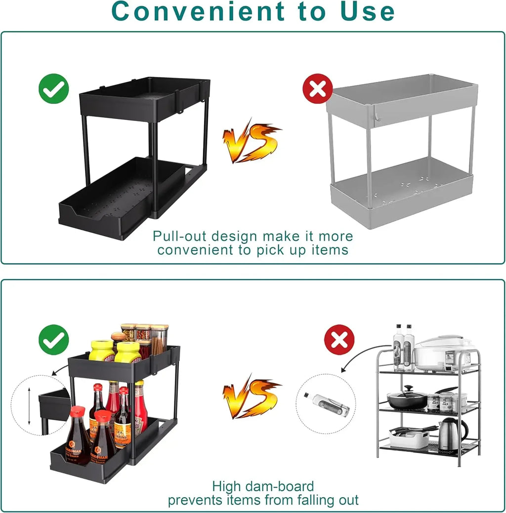 Kitchen Storage Under Sink Organizer 2 Layer Pull Out Multifunctional Drawer Shelf Organizer Bathroom Desktop Cabinet Rack