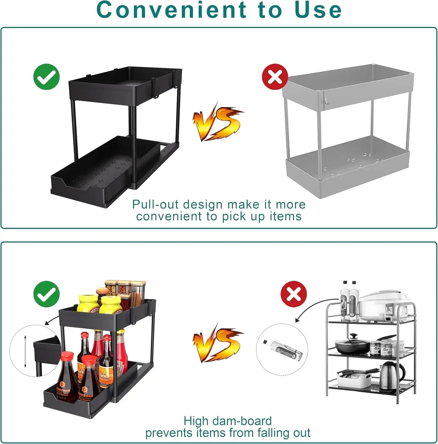 Kitchen Storage Under Sink Organizer 2 Layer Pull Out Multifunctional Drawer Shelf Organizer Bathroom Desktop Cabinet Rack