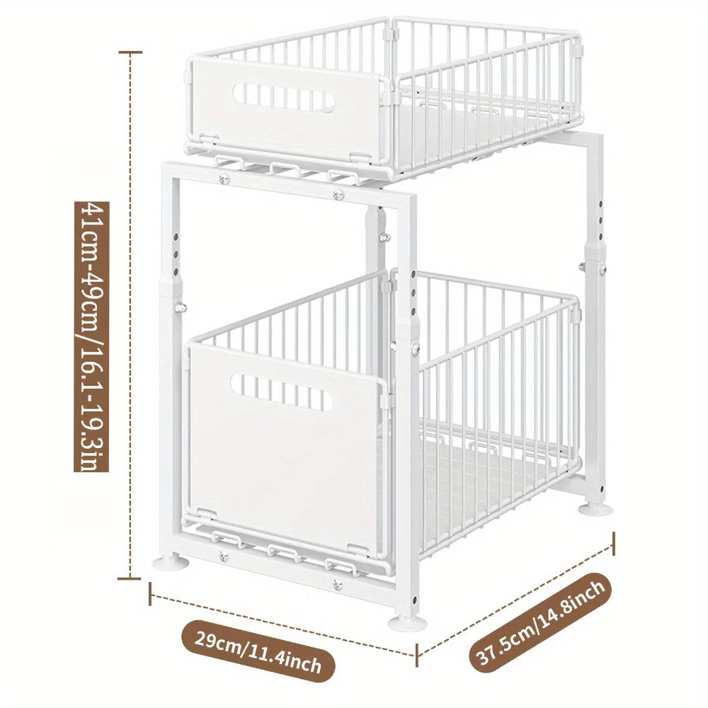 Adjustable Under-Sink Organizer - Pull-Out Spice Rack & Storage Basket | Customizable Cabinet Shelf System