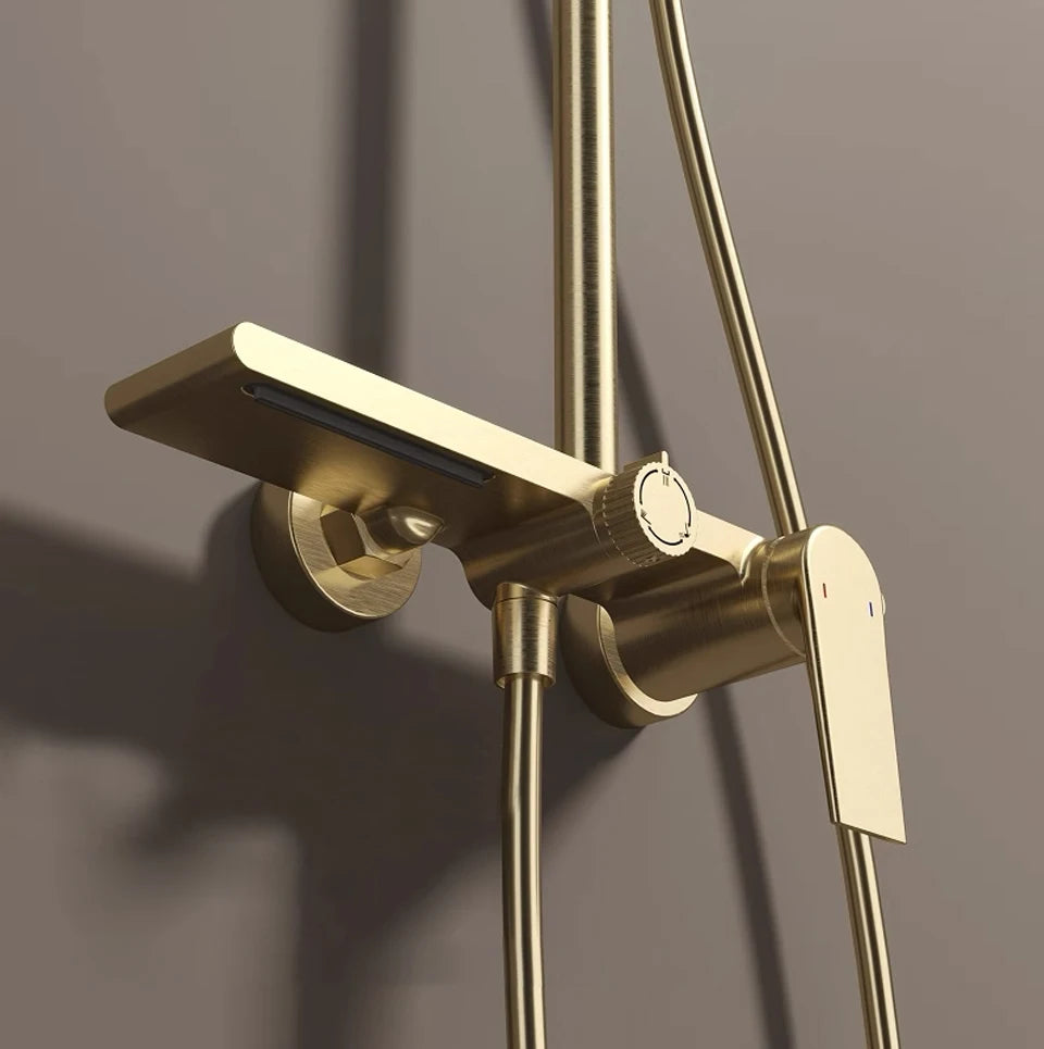 Bathroom Shower System Set Brushed Gold Hot Cold Bathroom Faucet Accessories Rain Shower Head Hot Cold Bathroom Shower Set