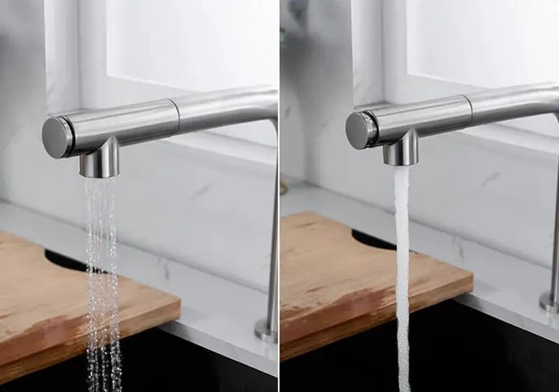 Pull-out Kitchen Sink Faucet Lift Concealed Hot And Cold Mixed Water Faucet 304 Stainless Steel Double Hole Single Handle Tap