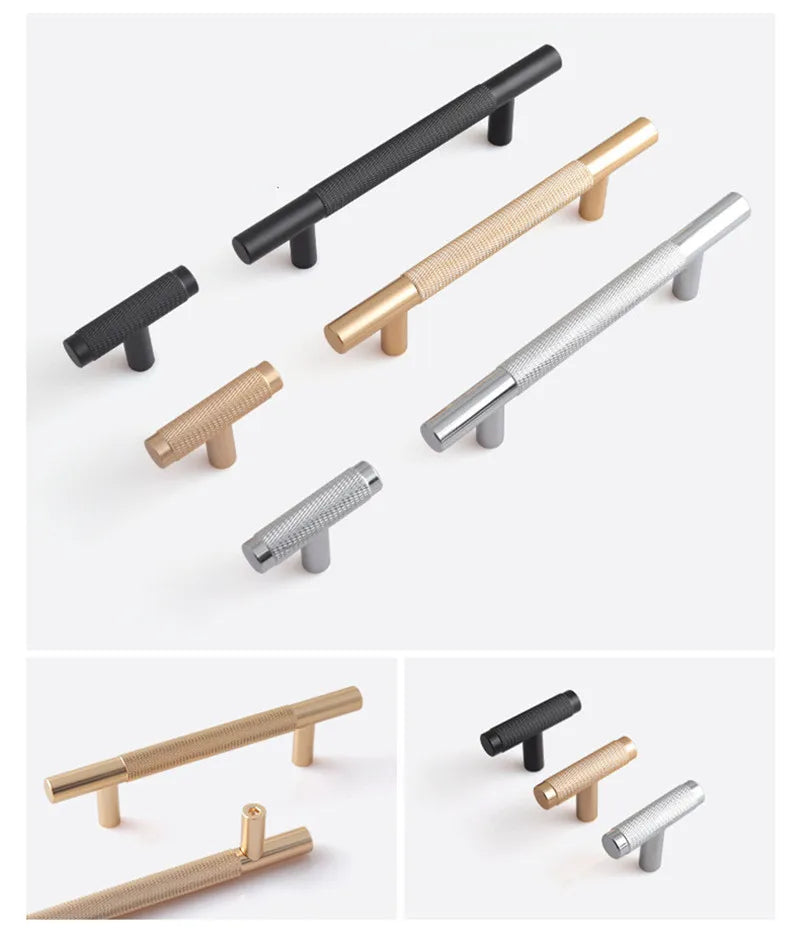 KK&FING Round Rod Knurled Carved Aluminum Alloy Furniture Door Handle Cupboard Wardrobe Door Pulls Cabinet Drawer Knobs Hardware