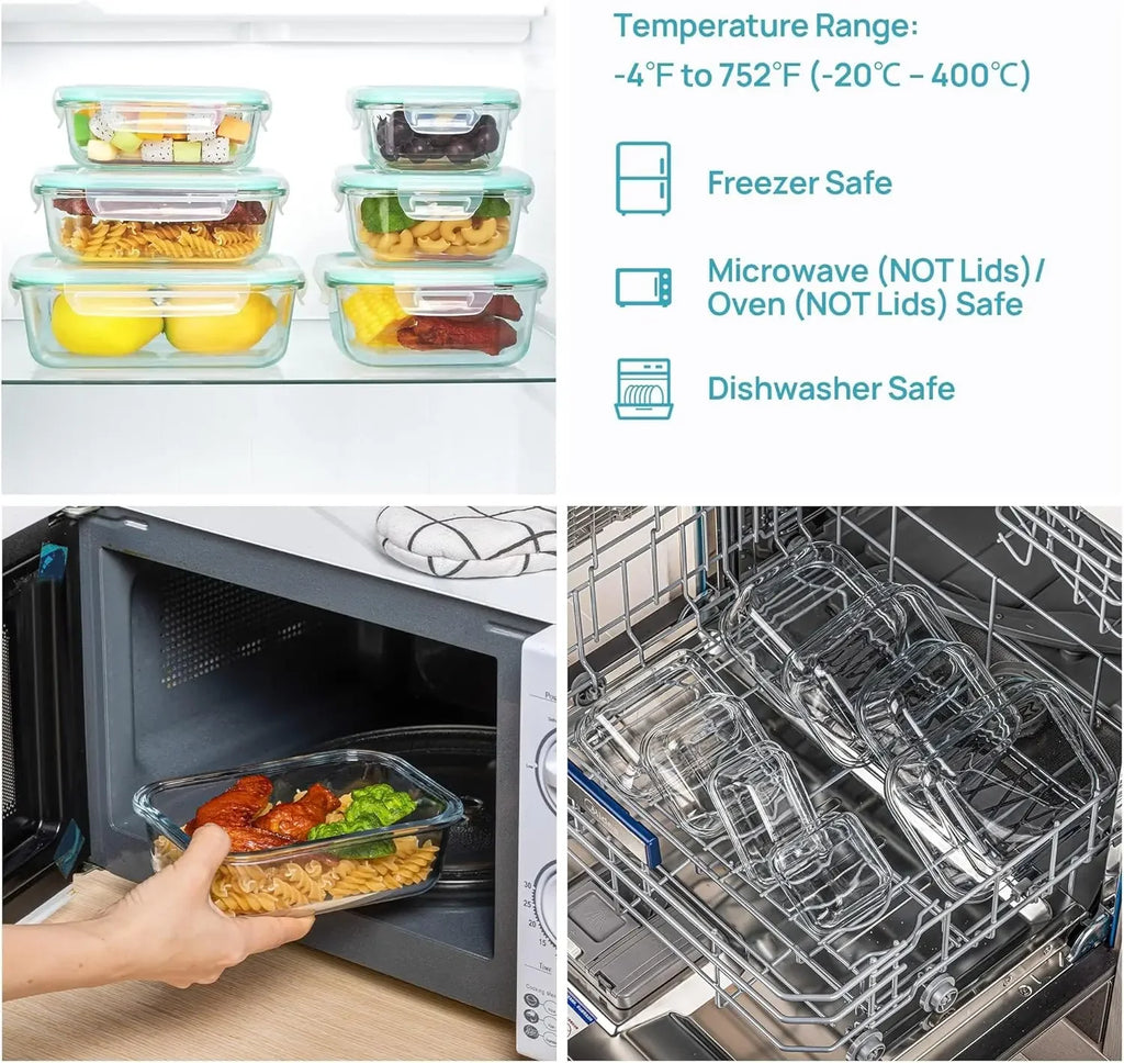 Glass Food Storage Containers Kitchen Organizer, Bento Lunch Boxes，Storage Vegetable Fruit Kitchen Accessories