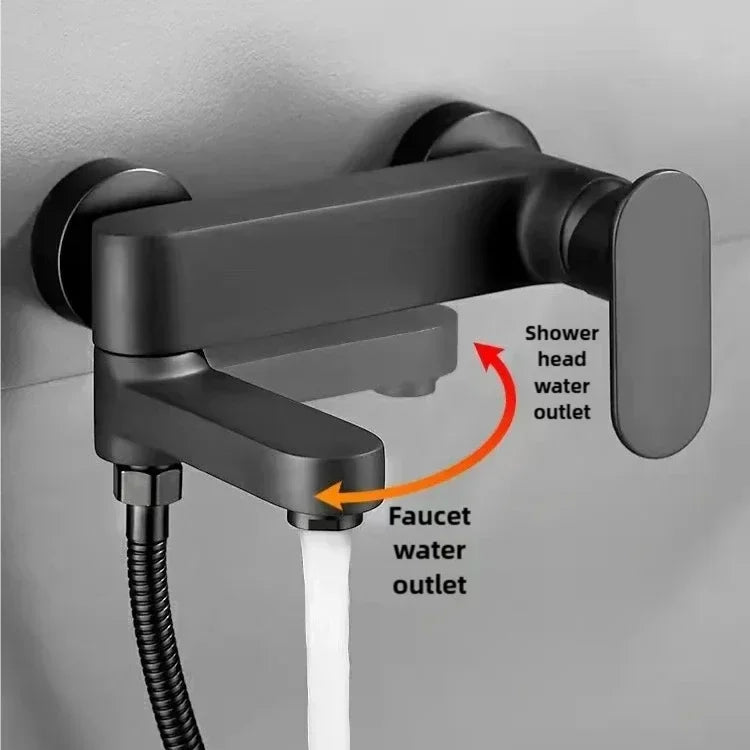 Brass Shower Bathroom Bathtub Faucet with Swivel Tub Spout Wall Mounted Hot and Cold Water Mixer Valve Household Bath Tap