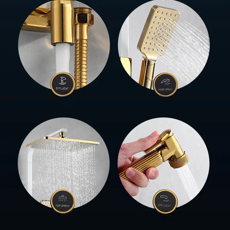 Thermostatic Bathroom Shower Set White Gold Bathroom Faucet Accessories 12 Inch Rain Shower Head Hot Cold Bathroom Shower System