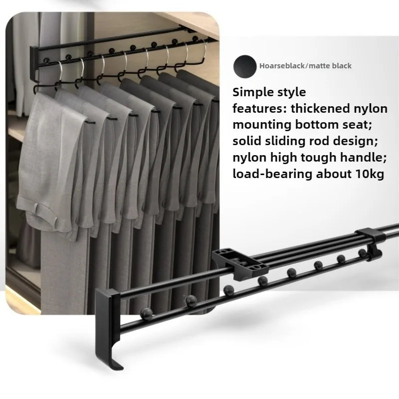 Closet shallow closet Slide rail retractable hangers Cabinet hanging rod vertical pull-out top mounted trouser rack free of hole