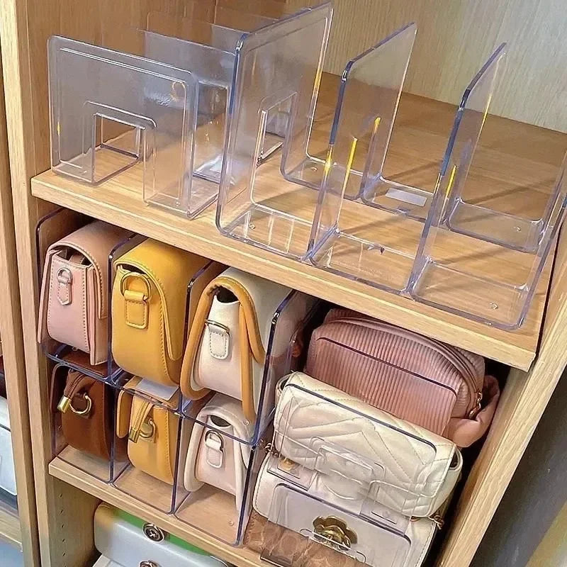 Handbag Storage Organizer Rack Wardrobe Divider Shelf Bag Storage Rack Transparent Purse Handbag Divider Shelf Bags Display Rack