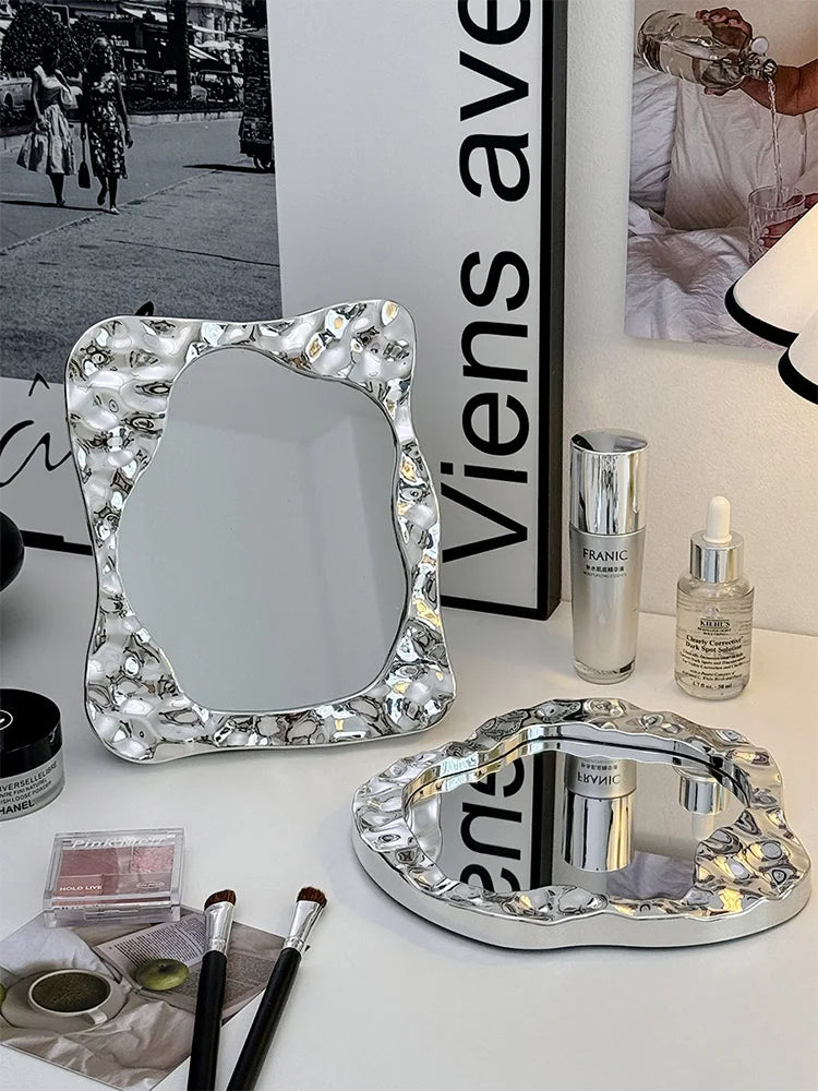 Bathroom Handled Mirror Vanity Women Design Portable Mirror Small Dorm Espejo Maquillaje Luz Home Decoration Accessories