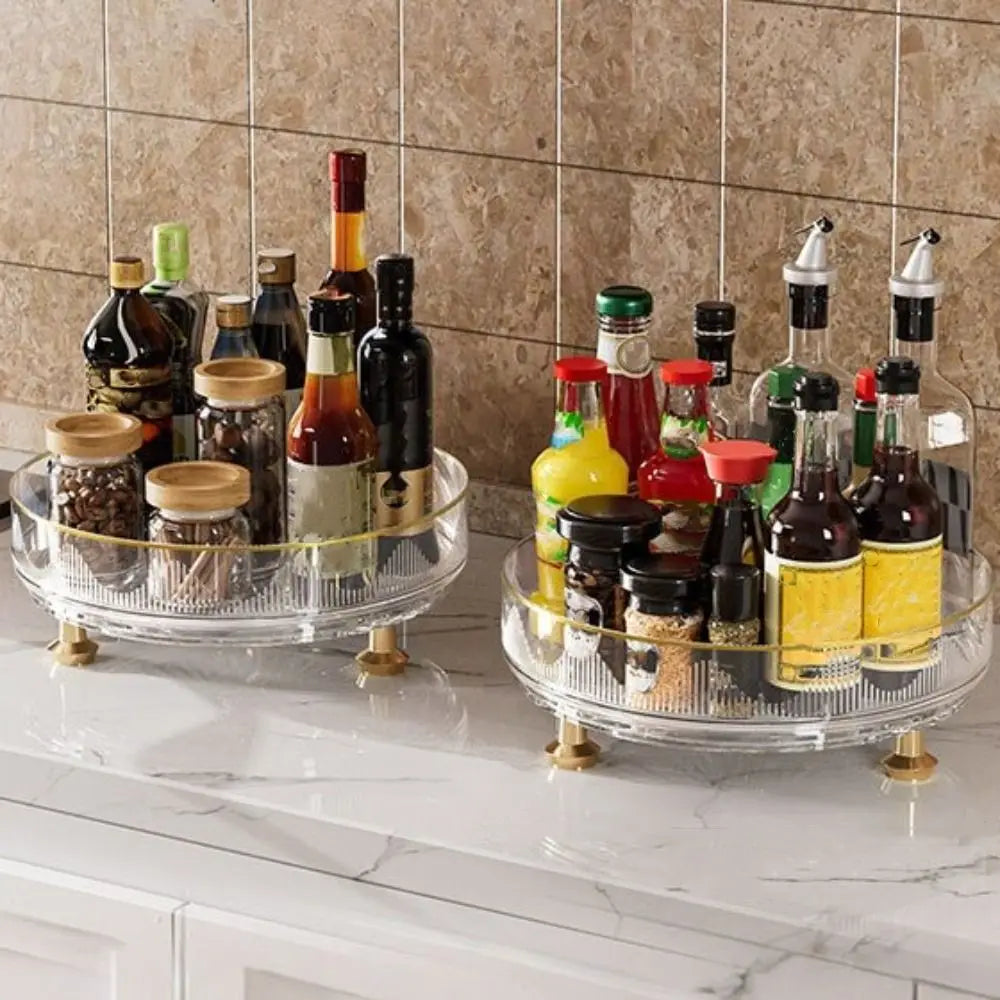 360°Rotating Rotating Spice Rack Clear Plastic Round Storage Tray Non-slip Base Space Saving Kitchen Storage Rack Countertop Use